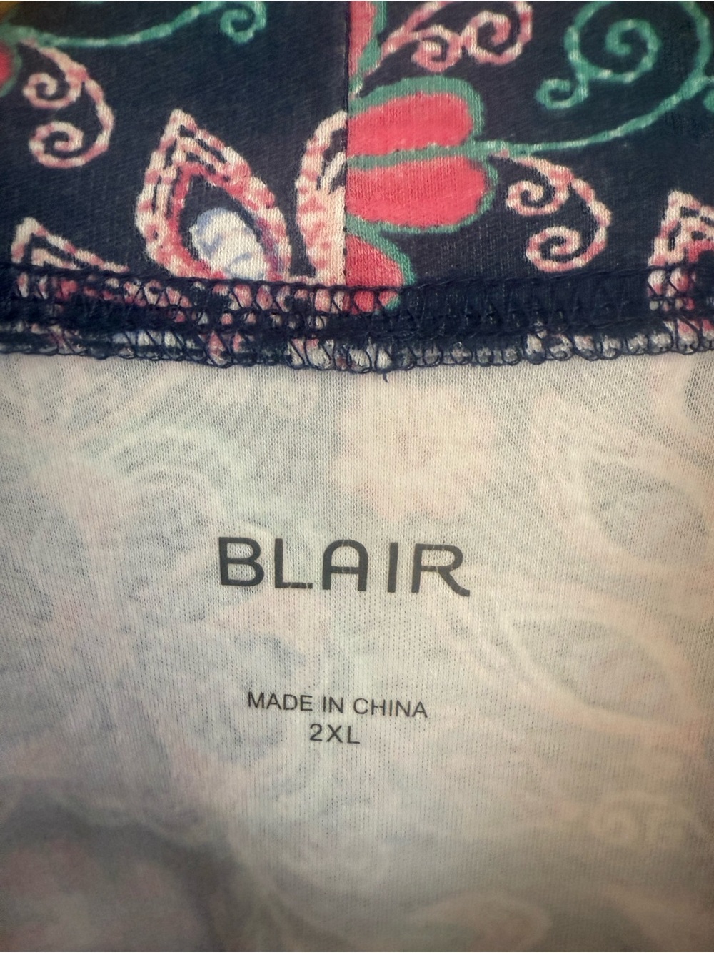 Blair Navy Cotton Floral Long Sleeve Top Size 2X Mock Neck - Picture 2 of 4